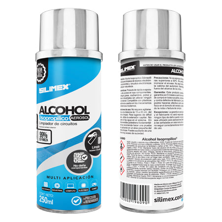Alcohol Isopropílico SILIMEX Aerosol Envase: 250 ml = 280gr. - Azul, Alcohol Isopropílico, Componentes Electrónicos Alcohol Isopropílico SILIMEX Aerosol Envase: 250 ml = 280gr. - Azul, Alcohol Isopropílico, Componentes Electrónicos